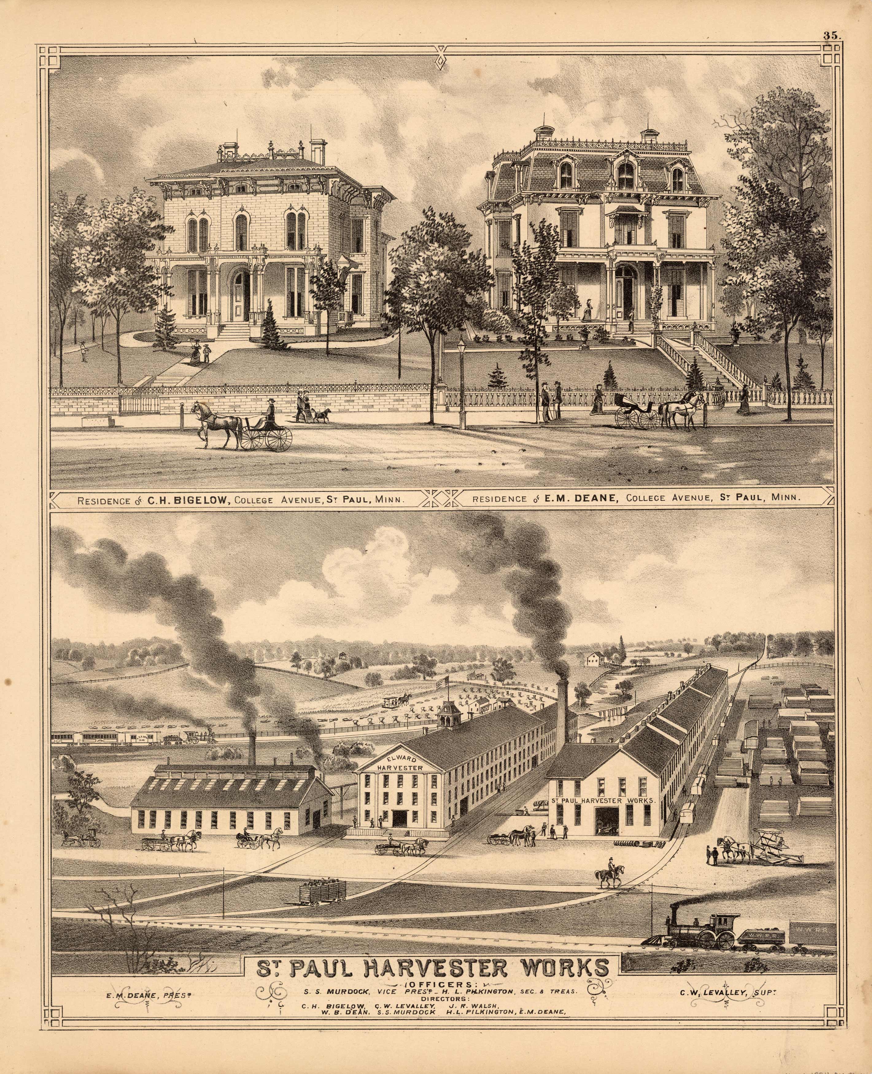 Residence of C.H. Bigelow; Residence of E.M. Deane; St. Paul Harvester Works