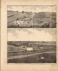 Birds Eye View of the Farm & Residence of E.S. Harvey Esq.; Birds Eye View of the Farm of Jas Monk Esq.; Residence and Fruit Farm of Stephan Eldridge'