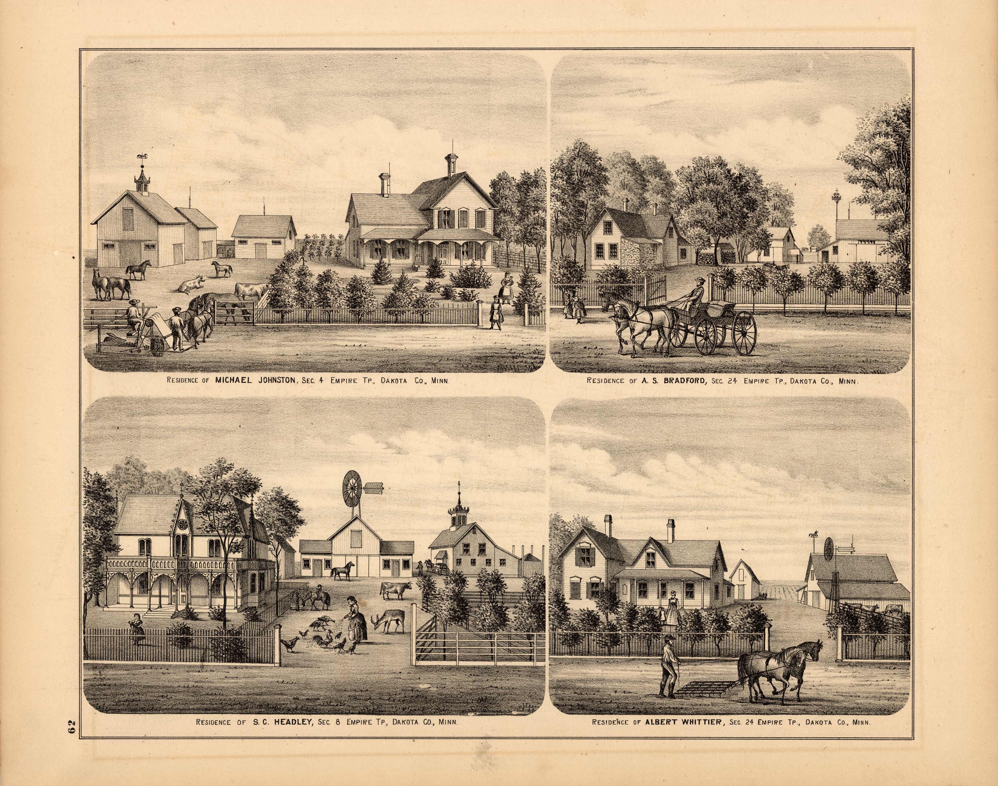 Residence of Michael Johnston; Residence of A.S. Bradford; Residence of S.C. Headley; Residence of Albert Whittier