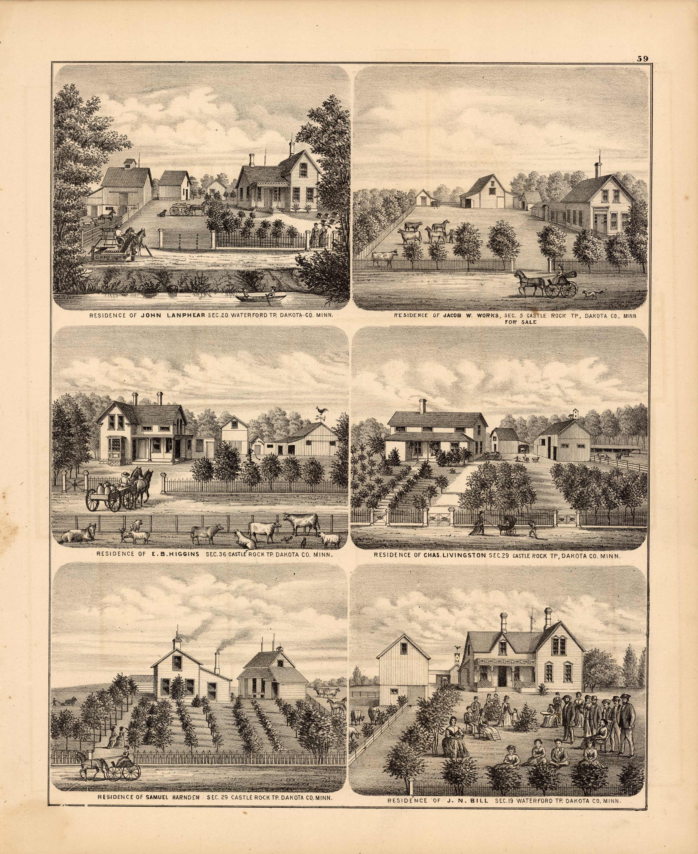 Residence of John Lanphear; Residence of Jacob W. Works; Residence of E.B. Higgins; Residence of Chas. Livingston; Residence of Samuel Harnden; Residence of J.N. Bill