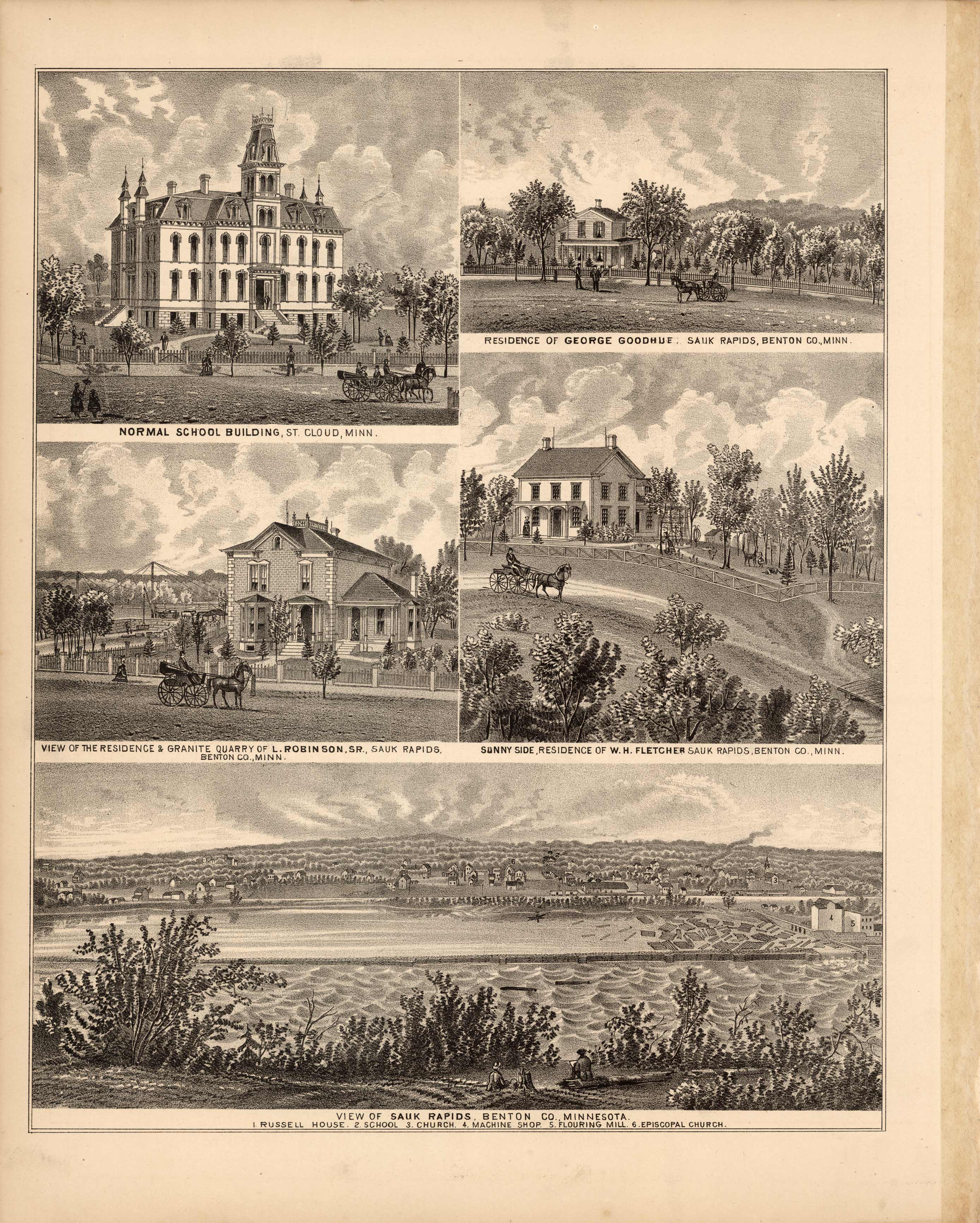 Normal School Building; Residence of George Goodhue; View of the Residence & Granite Quarry of L. Robinson