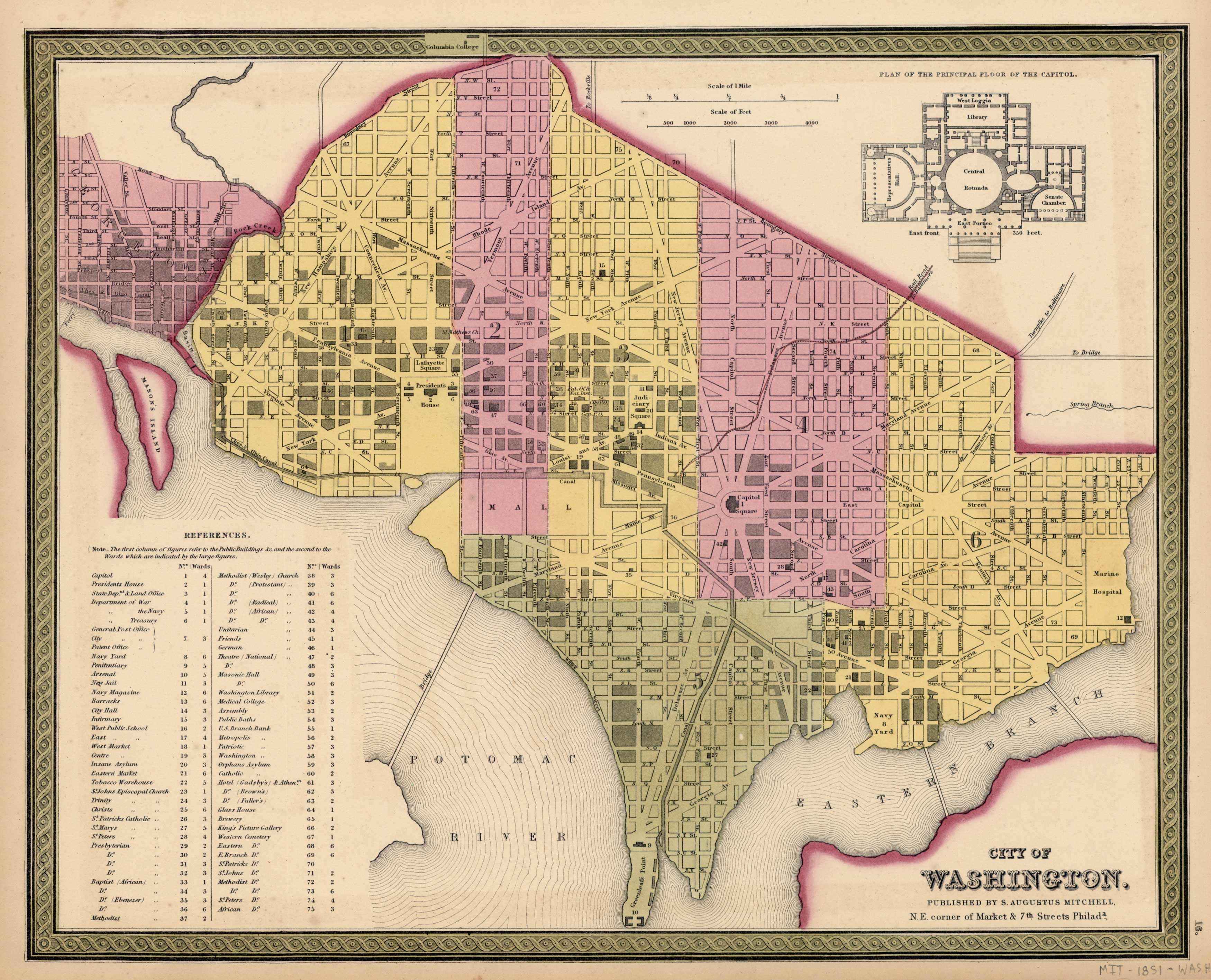 City of Washington, with Inset Floor Plan of Capitol Building - Art ...