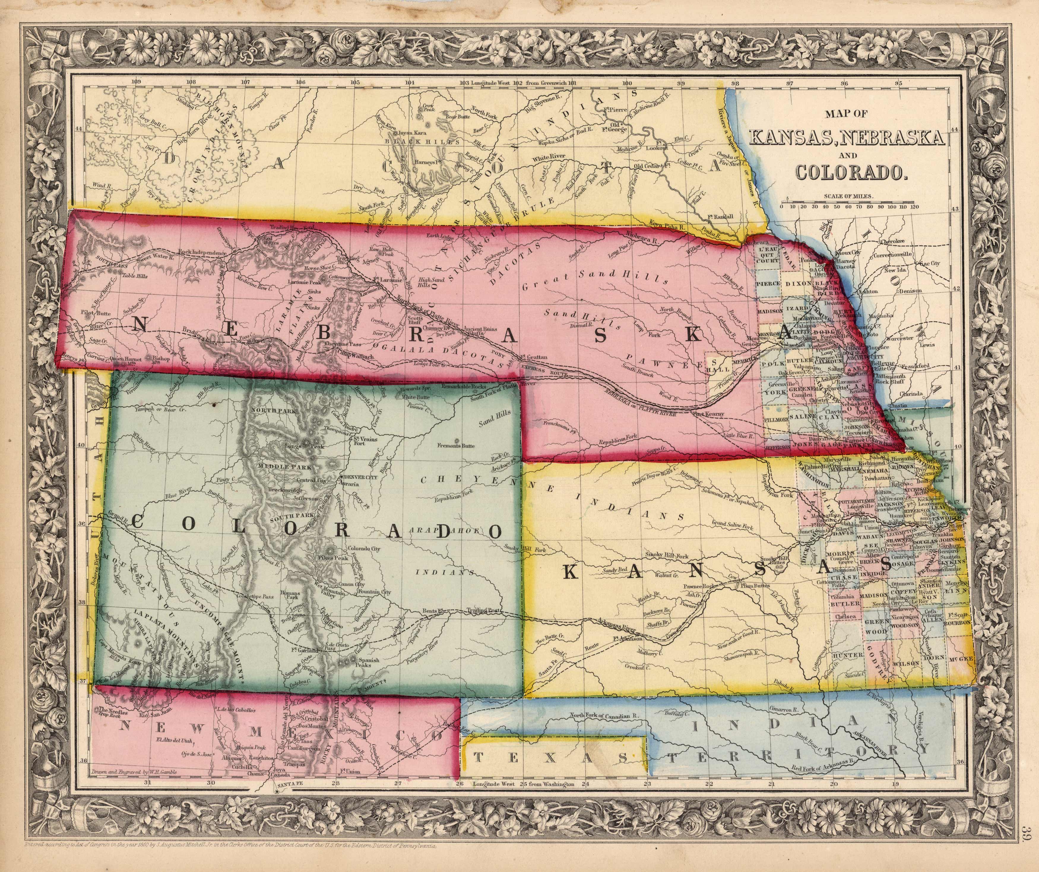 Map of Kansas, Nebraska, and Colorado - Art Source International