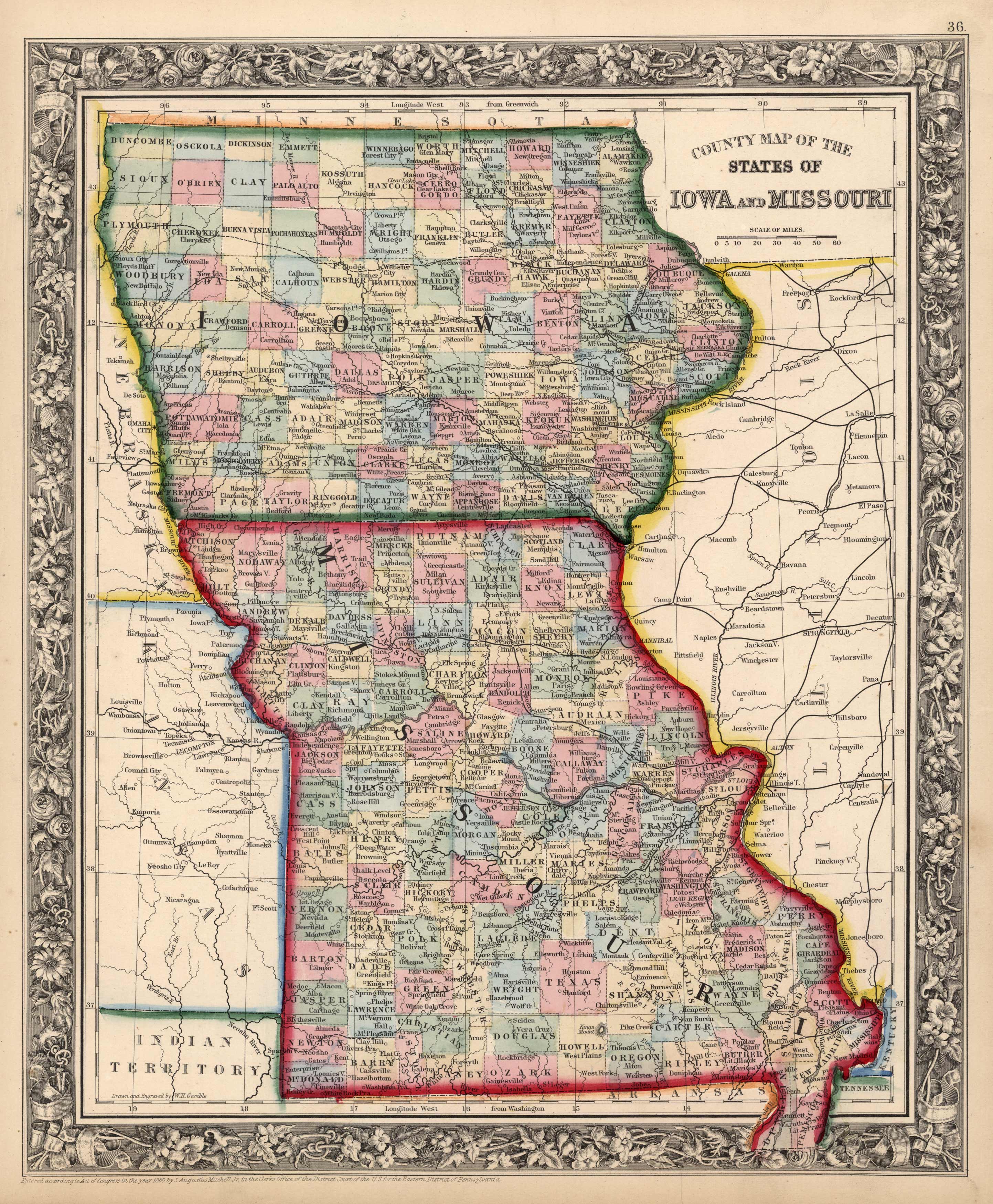 County Map of the States of Iowa and Missouri County Map of the States of Iowa and Missouri