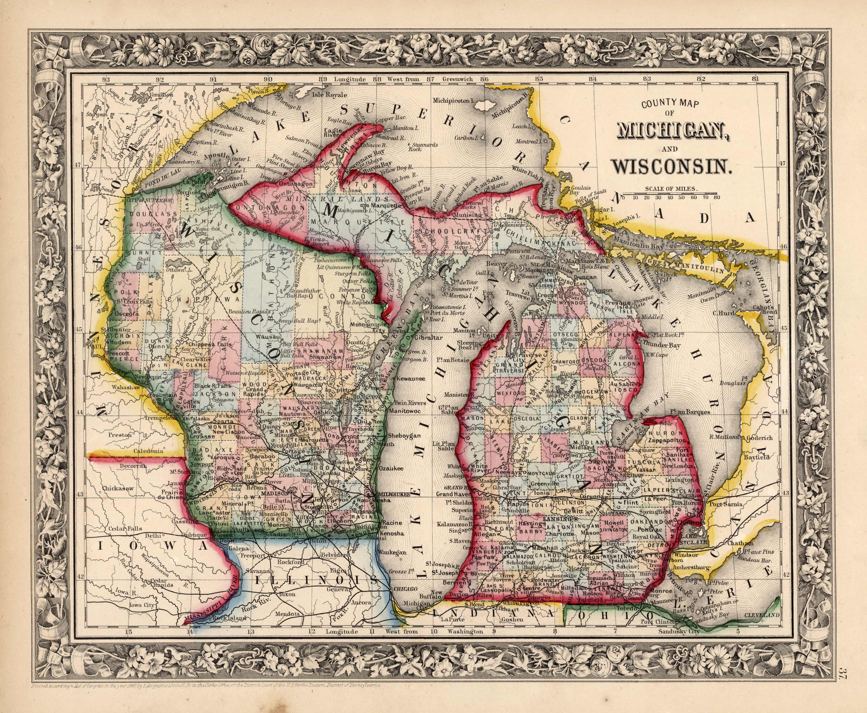 County Map of Michigan and Wisconsin County Map of Michigan and Wisconsin