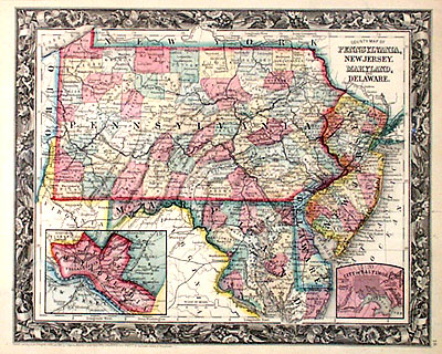 County Map of the States of Pennsylvania