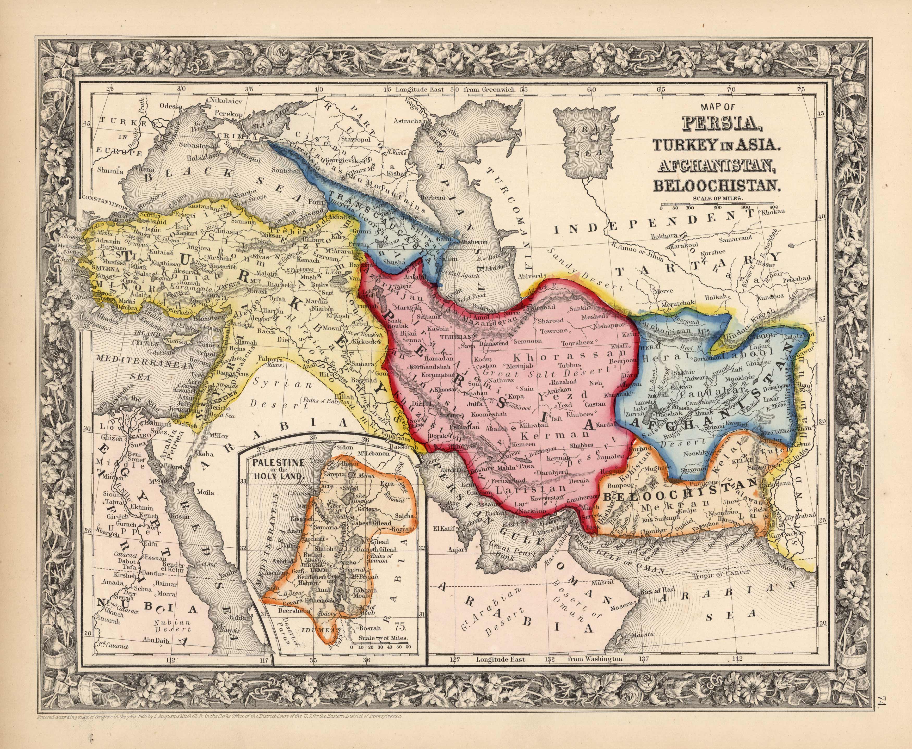Map of Persia, Turkey in Asia, Afghanistan, Beloochistan. Art Source
