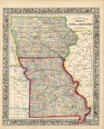 County Map of the States of Iowa and Missouri