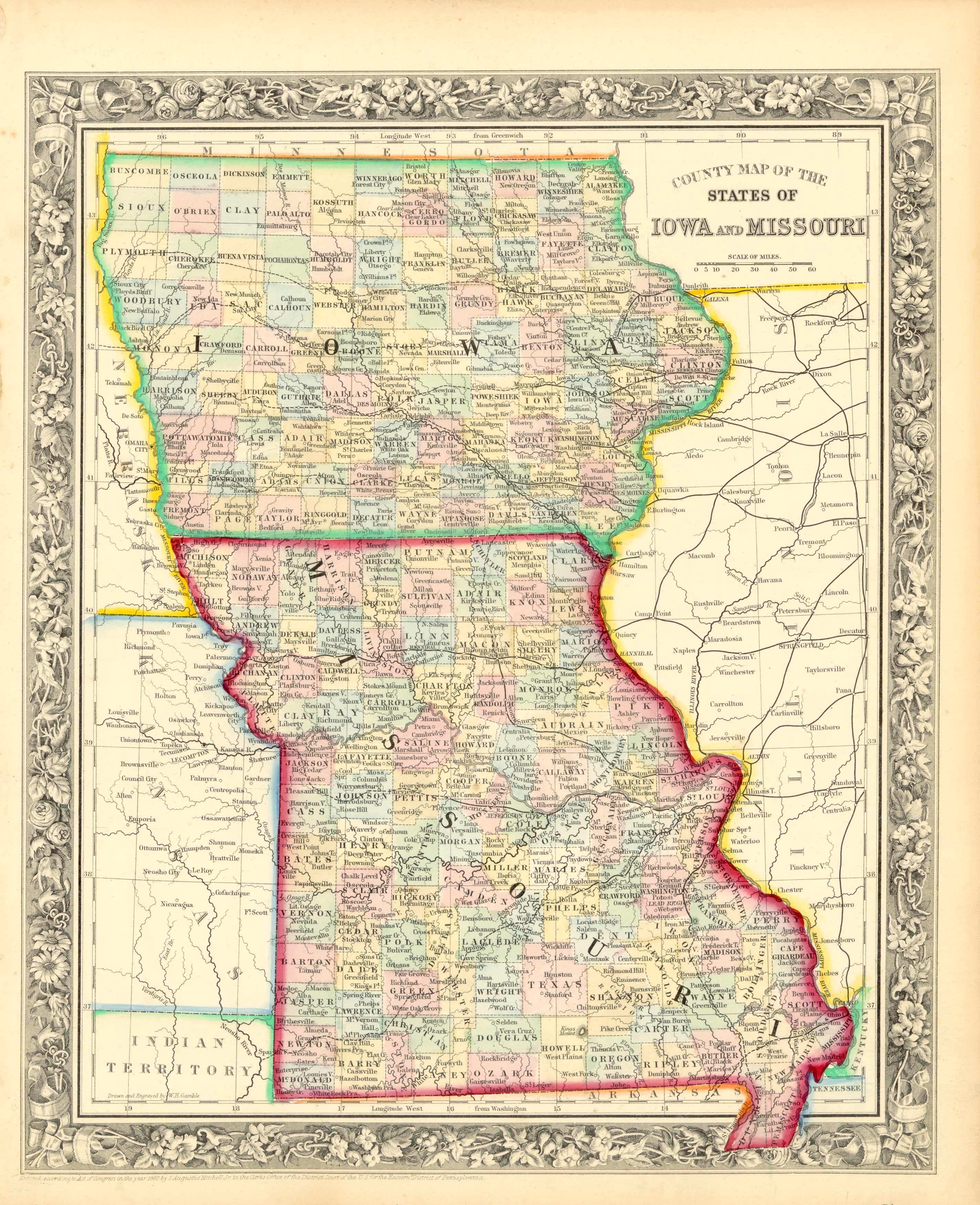 County Map of the States of Iowa and Missouri County Map of the States of Iowa and Missouri