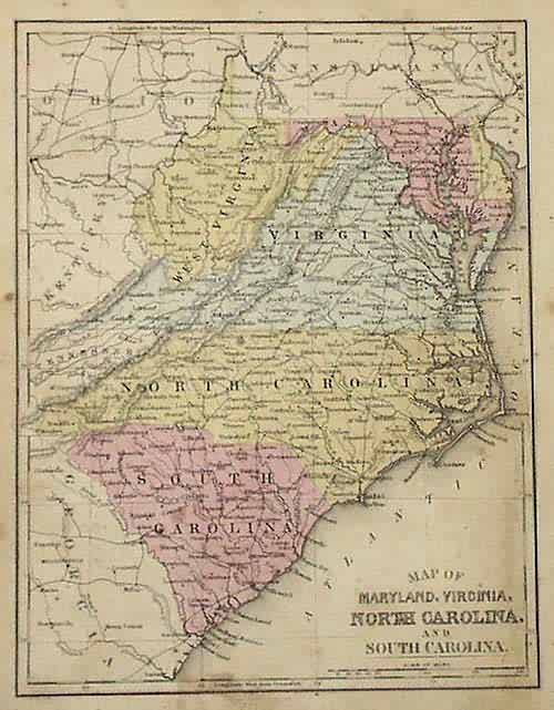 Map Of Maryland, Virginia, North Carolina And South Carolina - Art 