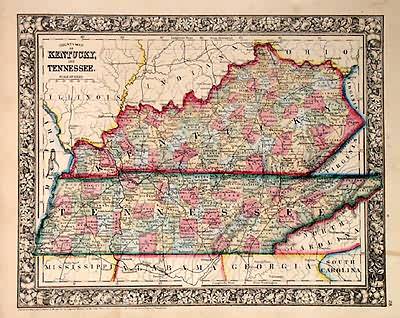County Map of Kentucky and Tennessee