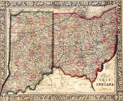 County Map of Ohio and Indiana