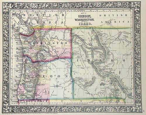 Map of Oregon, Washington, and Part of Idaho - Art Source International