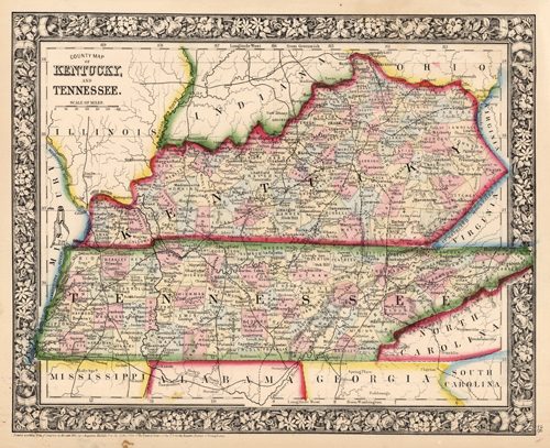 County Map of Kentucky and Tennessee