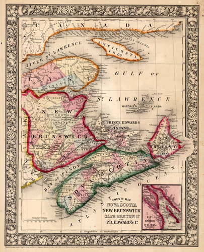 County Map of Nova Scotia, New Brunswick, Cape Breton Island and Prince ...