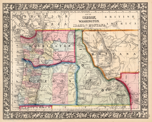 Map of Oregon, Washington, Idaho, and part of Montana - Art Source ...