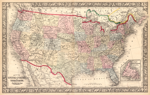 Map of the United States and Territories together with Canada and an ...