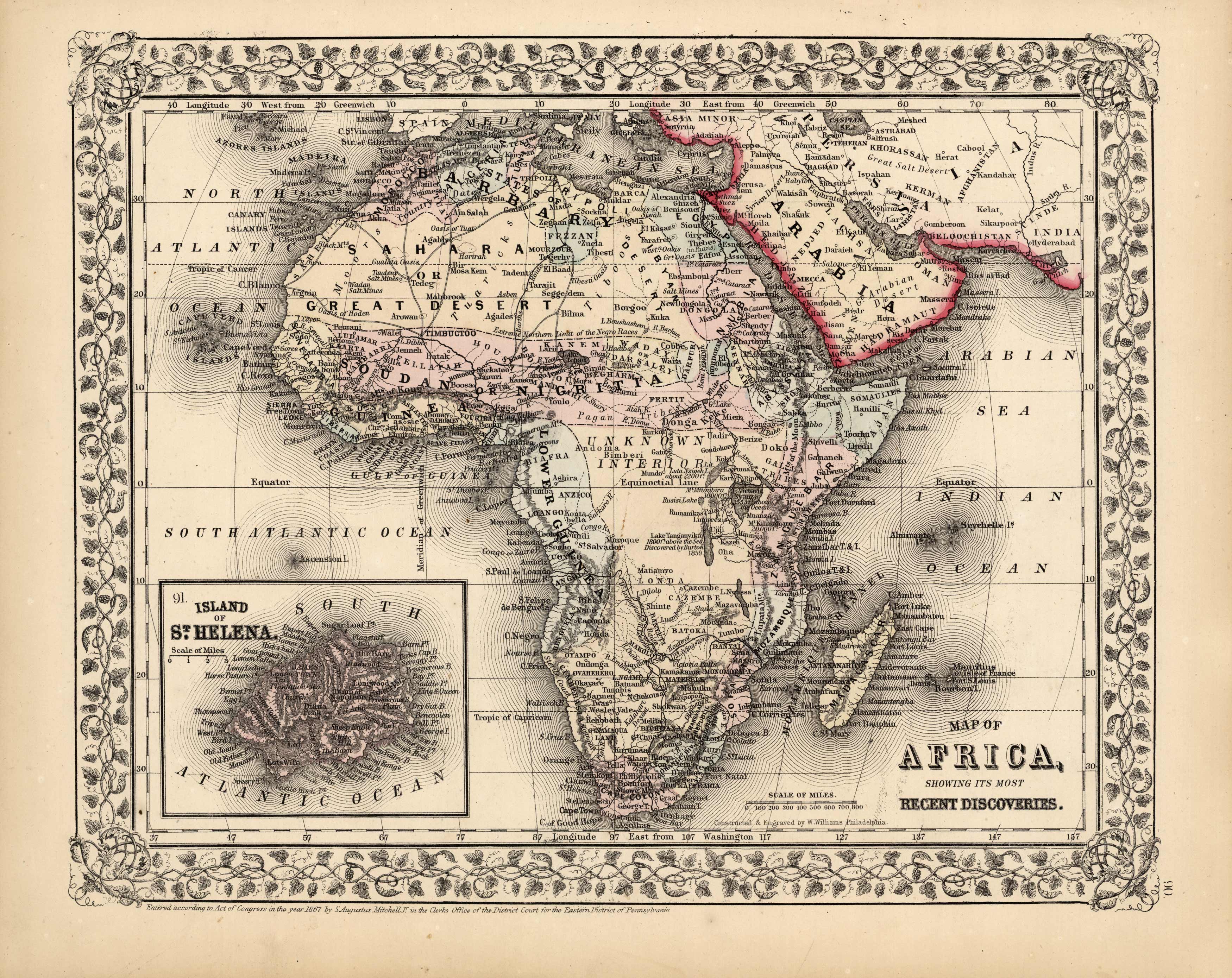Map of Africa Showing its most Recent Discoveries'