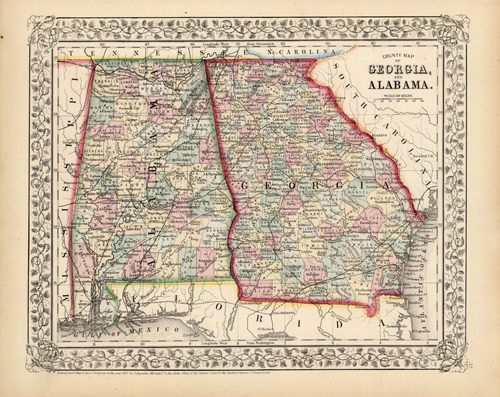 County Map of Georgia and Alabama