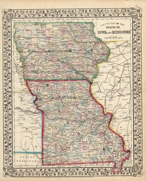 County Map of the States of Iowa and Missouri