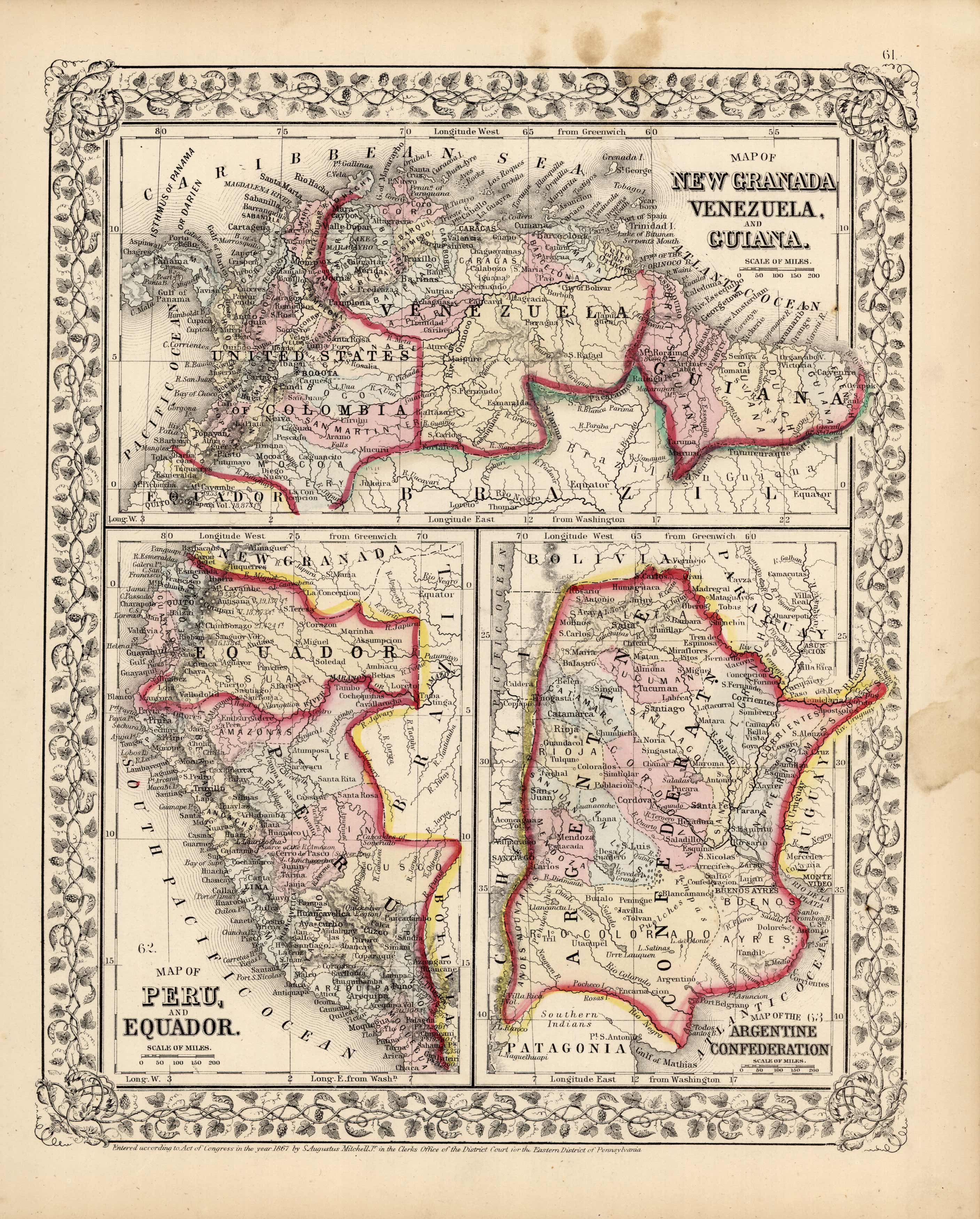 Map of New Granada Venezuela and Guiana / Map of Peru and Equador / Map of the Argentine Confederation