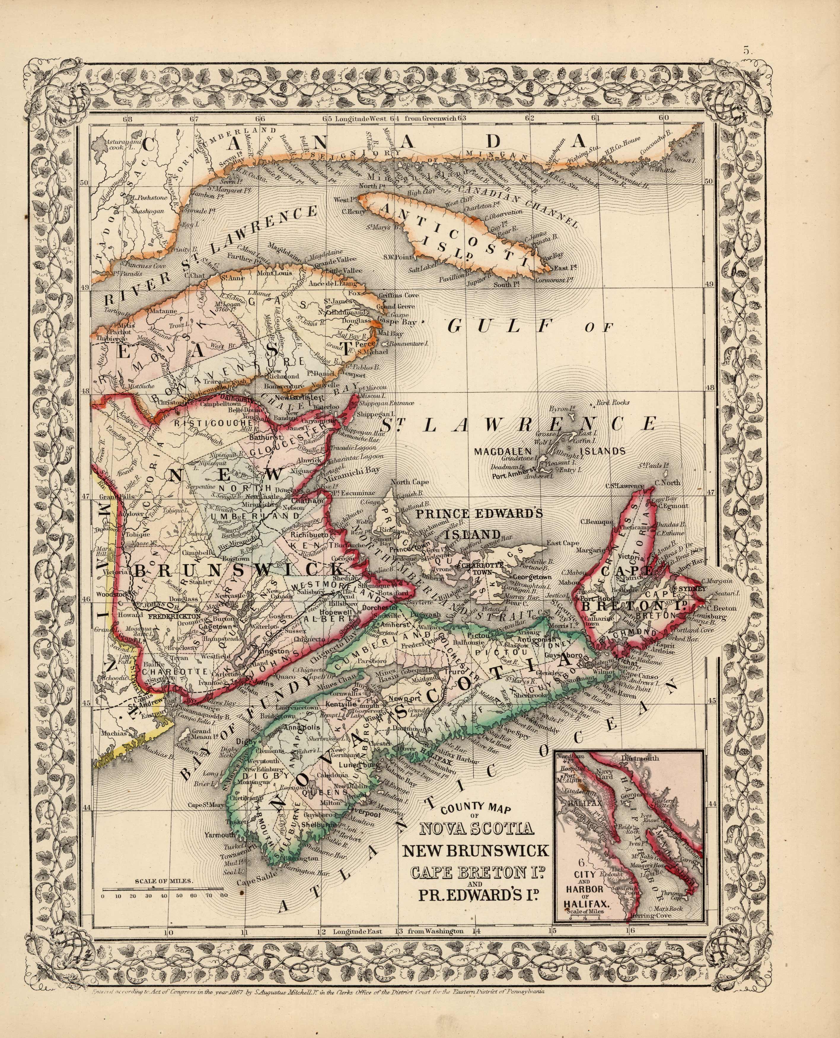 County Map of Nova Scotia New Brunswick Cape Breton and Pr. Edwards'