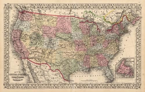 Map of the United States and Territories Together with Canada