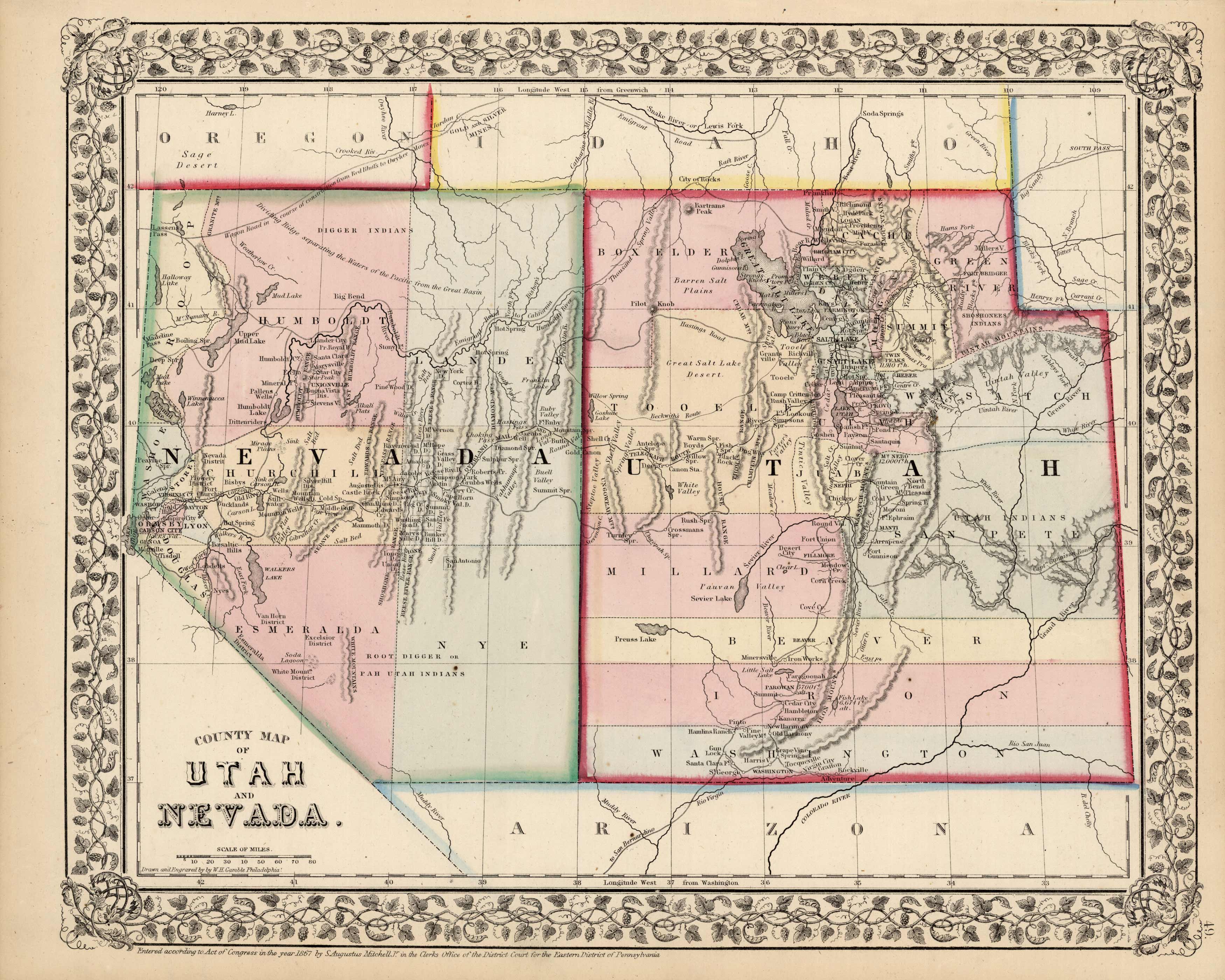 County Map of Utah and Nevada County Map of Utah and Nevada