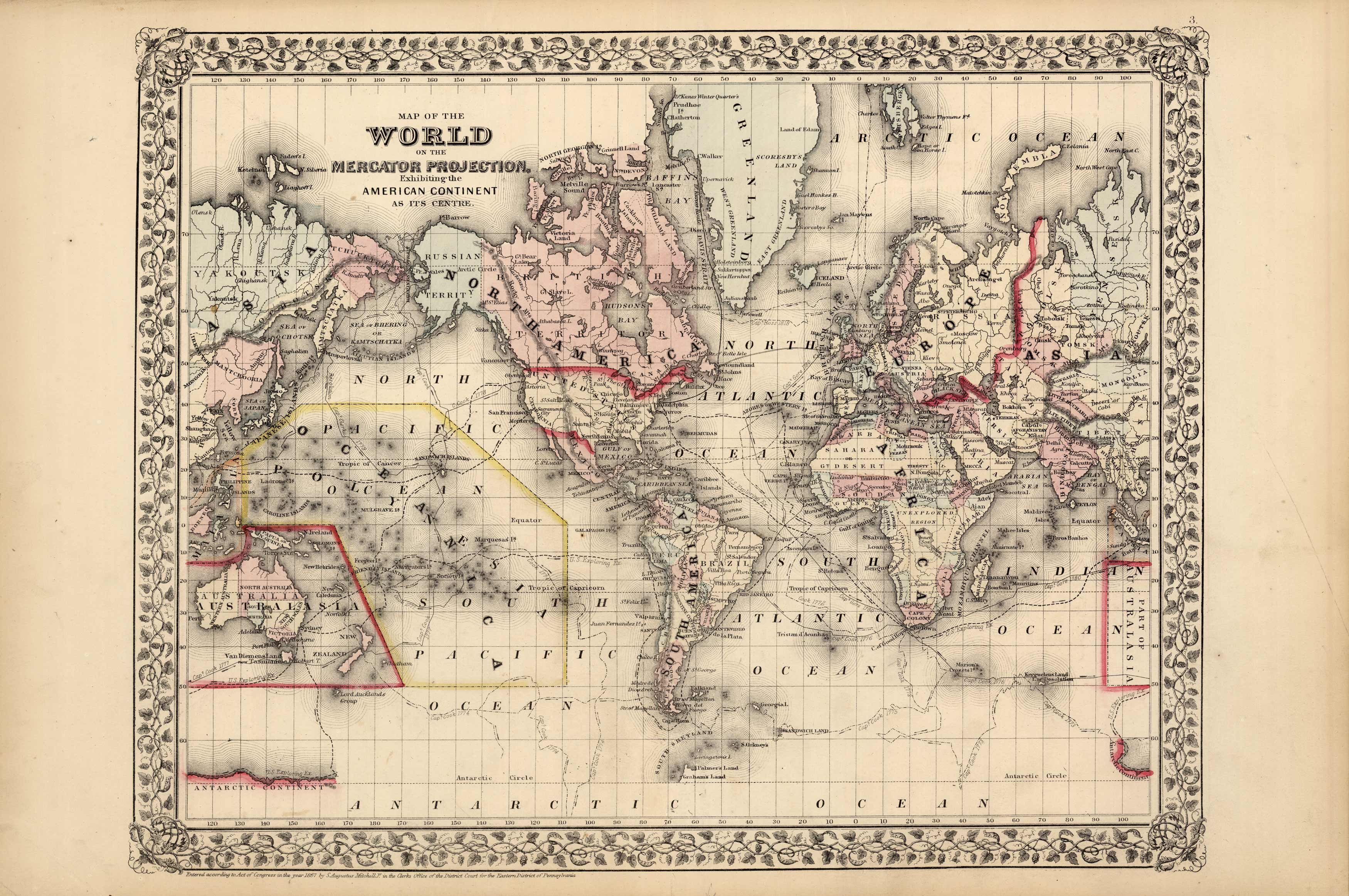 Map of the World on Mercators Projection Exhibiting the American ...