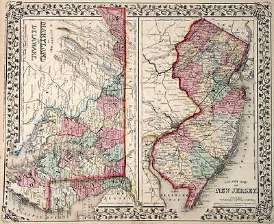County Map of New Jersey - County Map of Maryland and Delaware