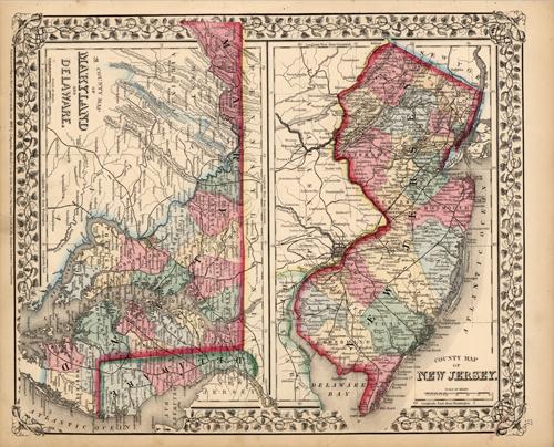 County Map of New Jersey - County Map of Maryland and Delaware - Art ...