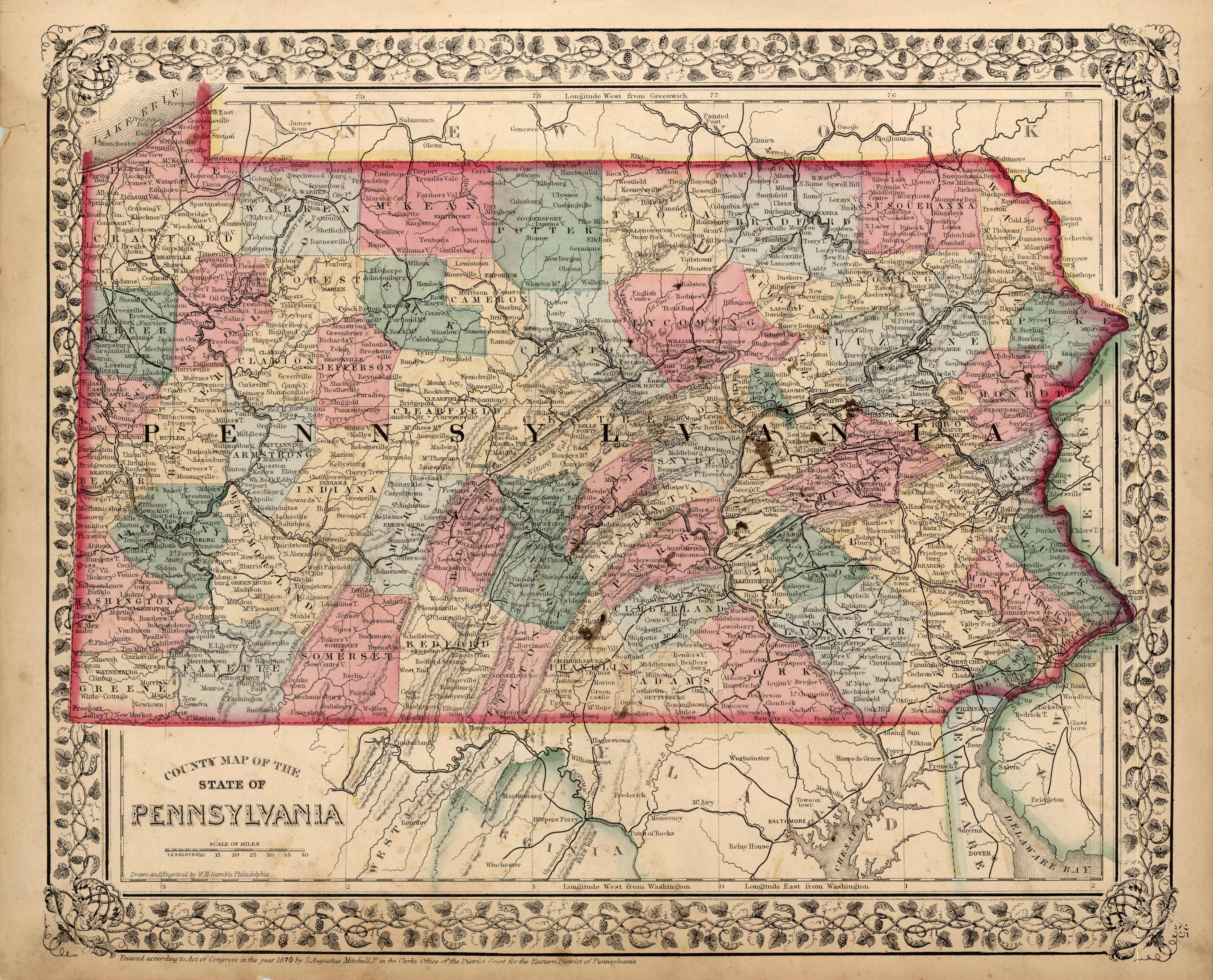 County Map of the State of Pennsylvania County Map of the State of Pennsylvania