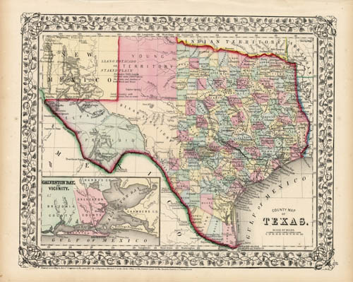 County Map of Texas with Inset of Galveston Bay County Map of Texas with Inset of Galveston Bay