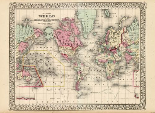 Map of the World on the Mercator Projection Exhibiting the American Continent as its Centre