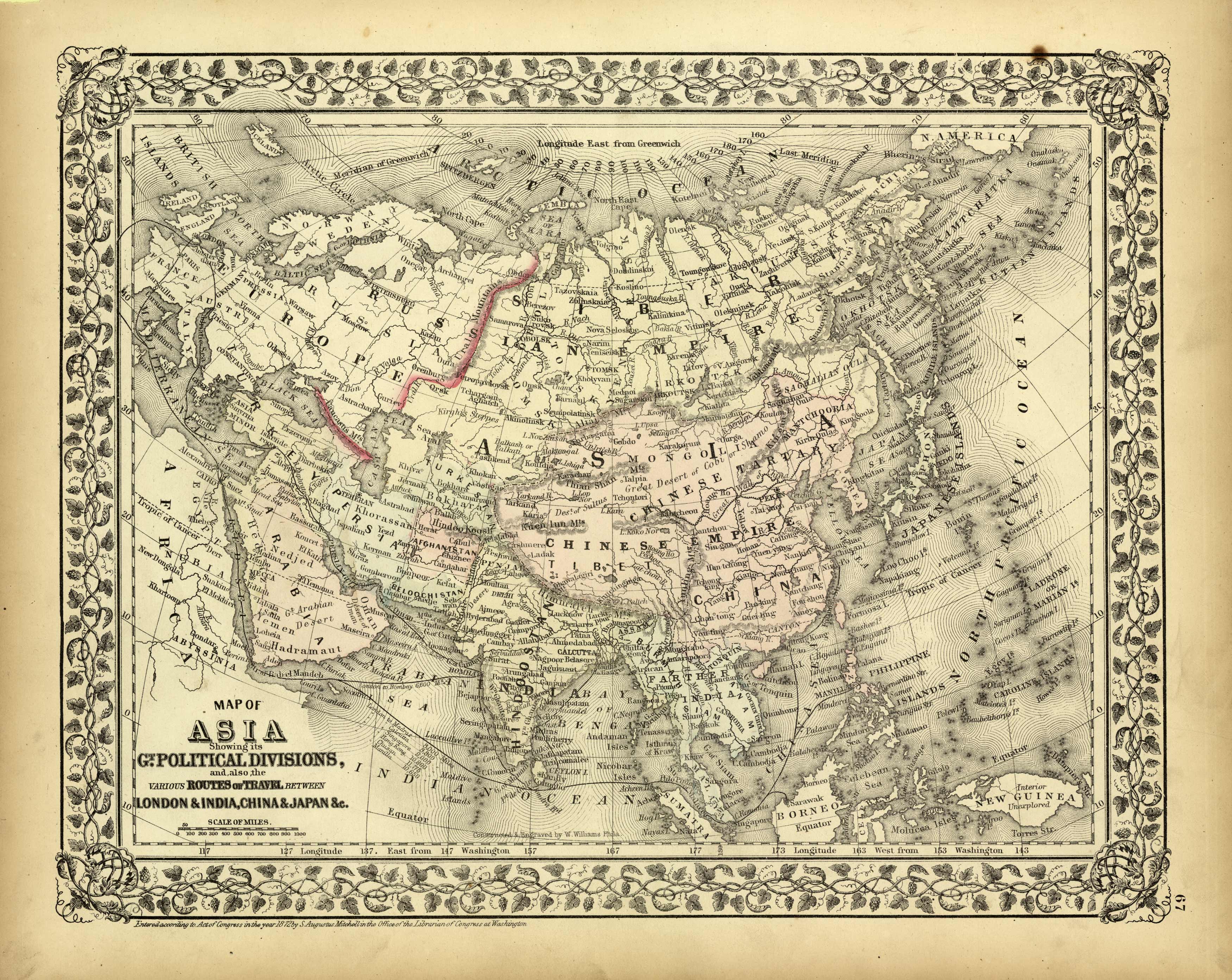 Map of Asia Showing its Political Divisions and also the various Routes of Travel Between London & India Map of Asia Showing its Political Divisions and also the various Routes of Travel Between London & India