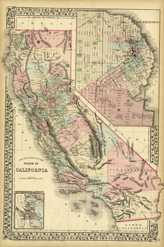 County Map of the State of California (With San Francisco Inset)