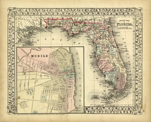County Map of Florida / Inset of Mobile