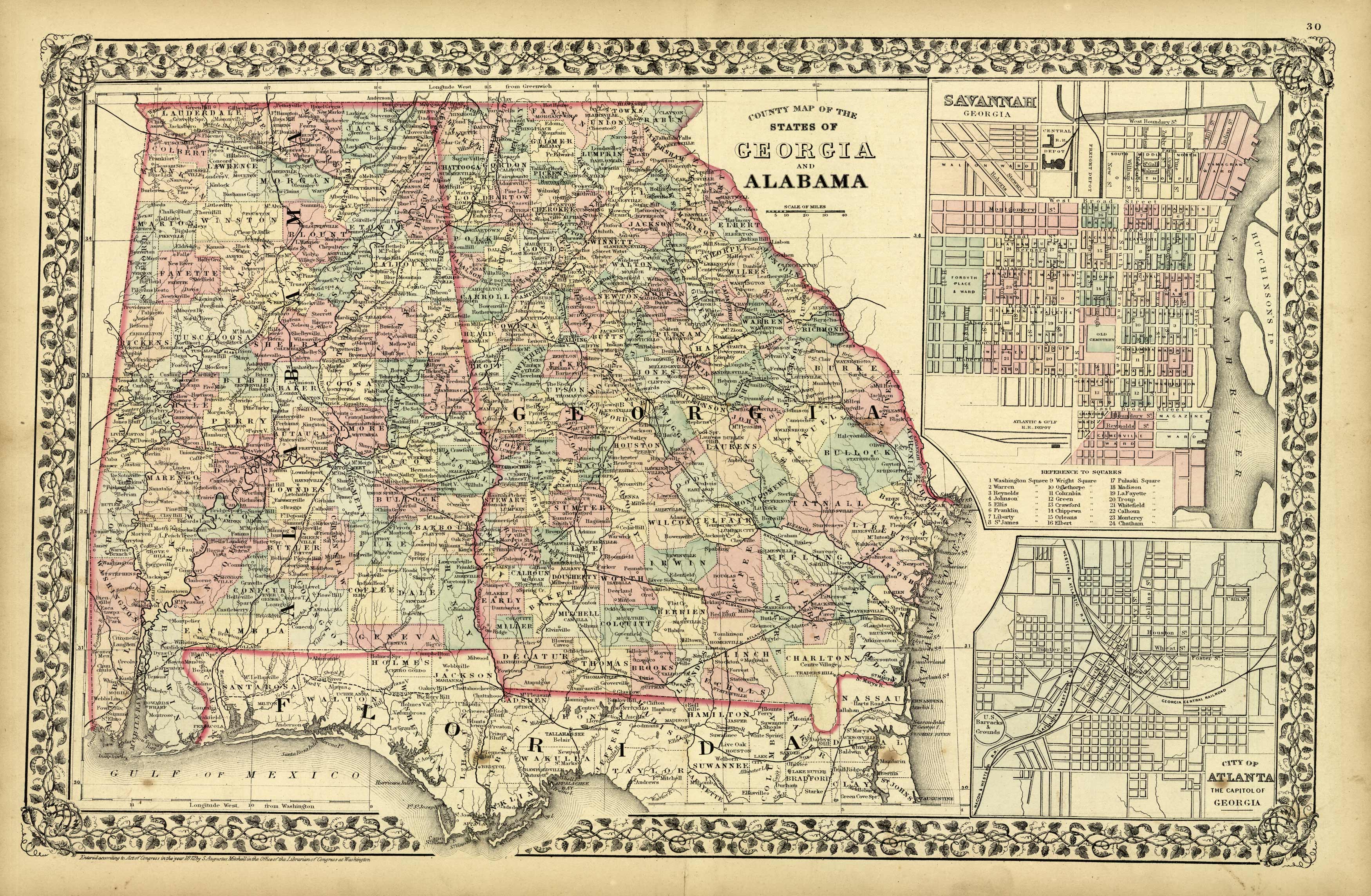 County Map of the States of Georgia and Alabama