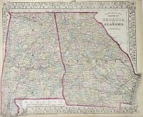 County Map of the States of Georgia and Alabama