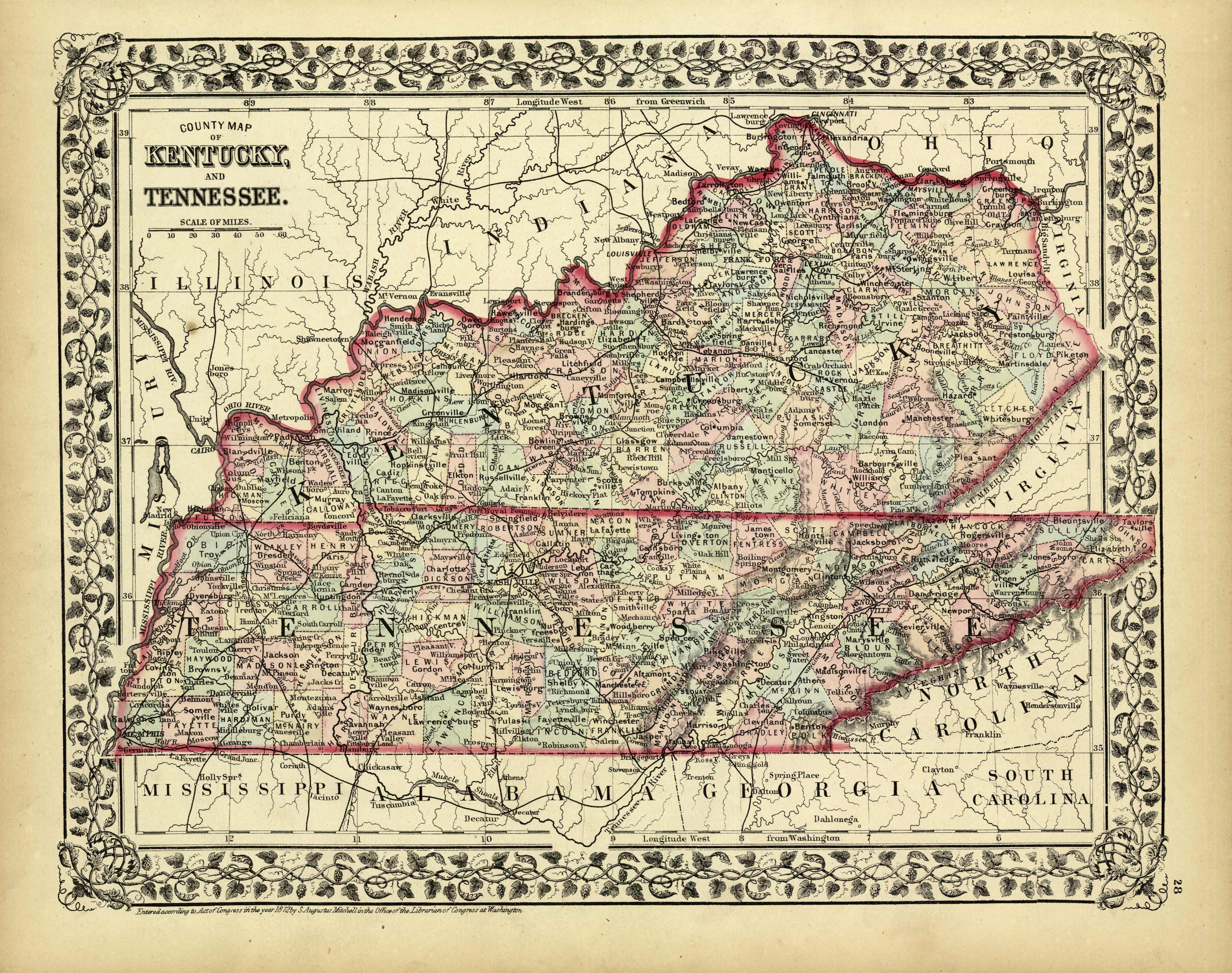 County Map of Kentucky and Tennessee County Map of Kentucky and Tennessee