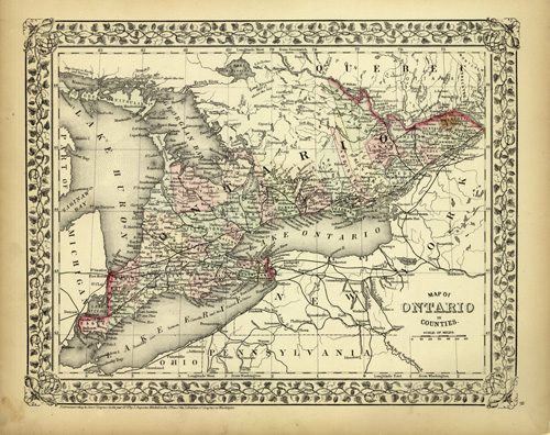 Map of Ontario in Counties