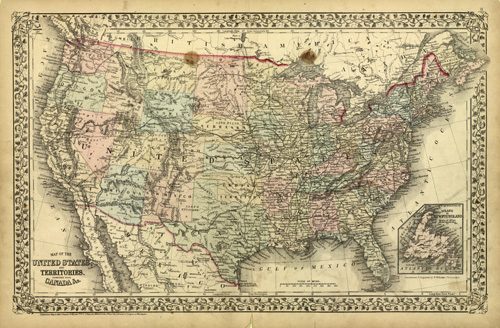 Map of the United States and Territories Together with Canada