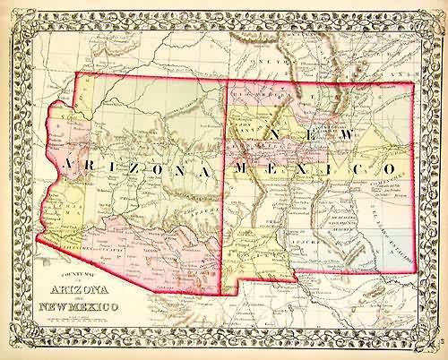 County map of Arizona and New Mexico