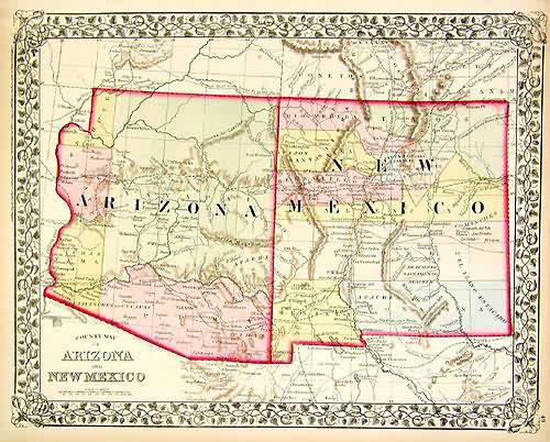 County map of Arizona and New Mexico - Art Source International