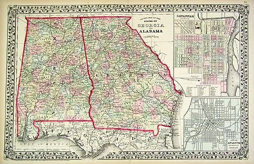 County map of the States of Georgia and Alabama