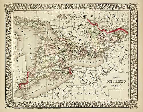 Map of the Ontario in Counties Map of the Ontario in Counties