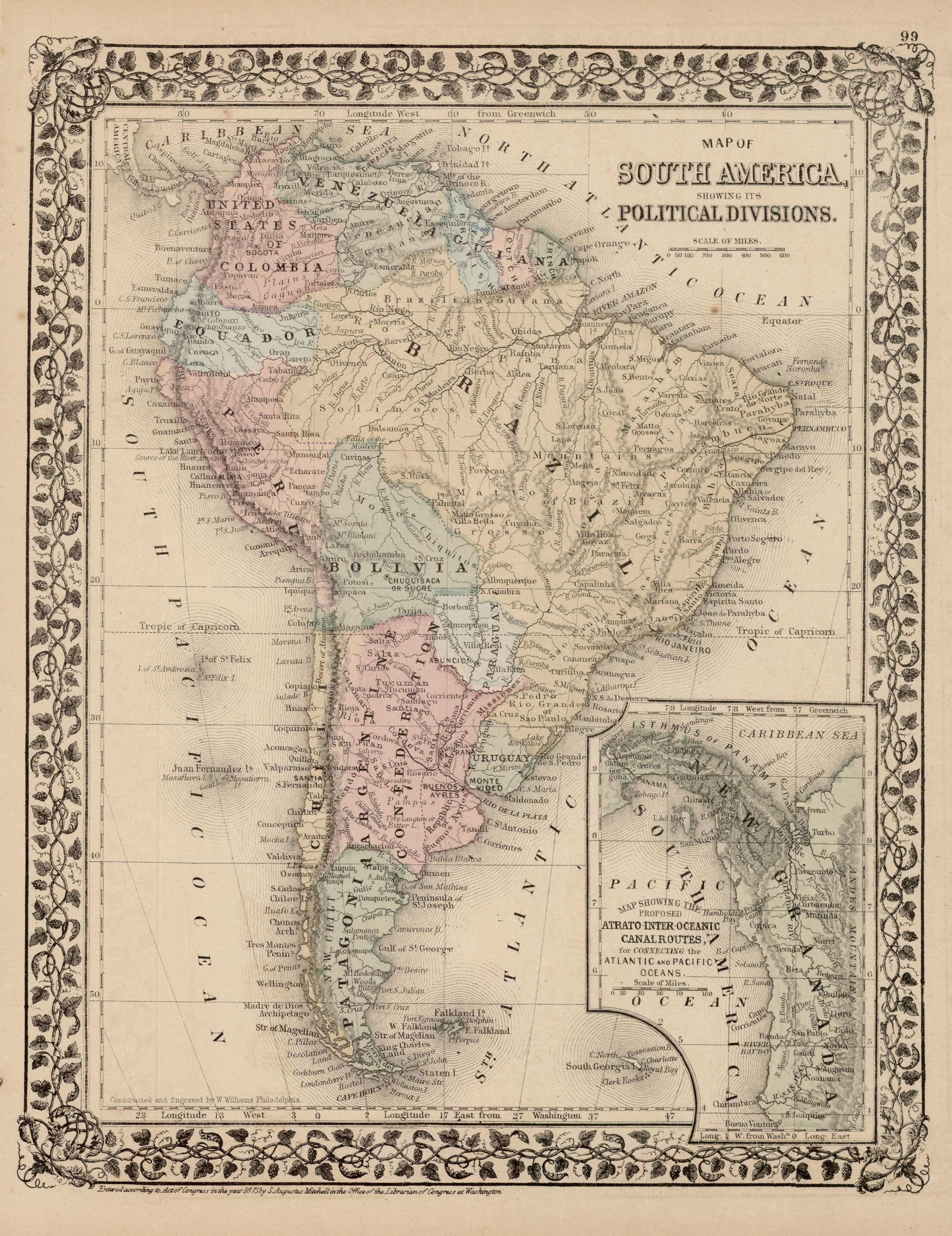 Map of South America with Inset of Proposed Interoceanic Canals