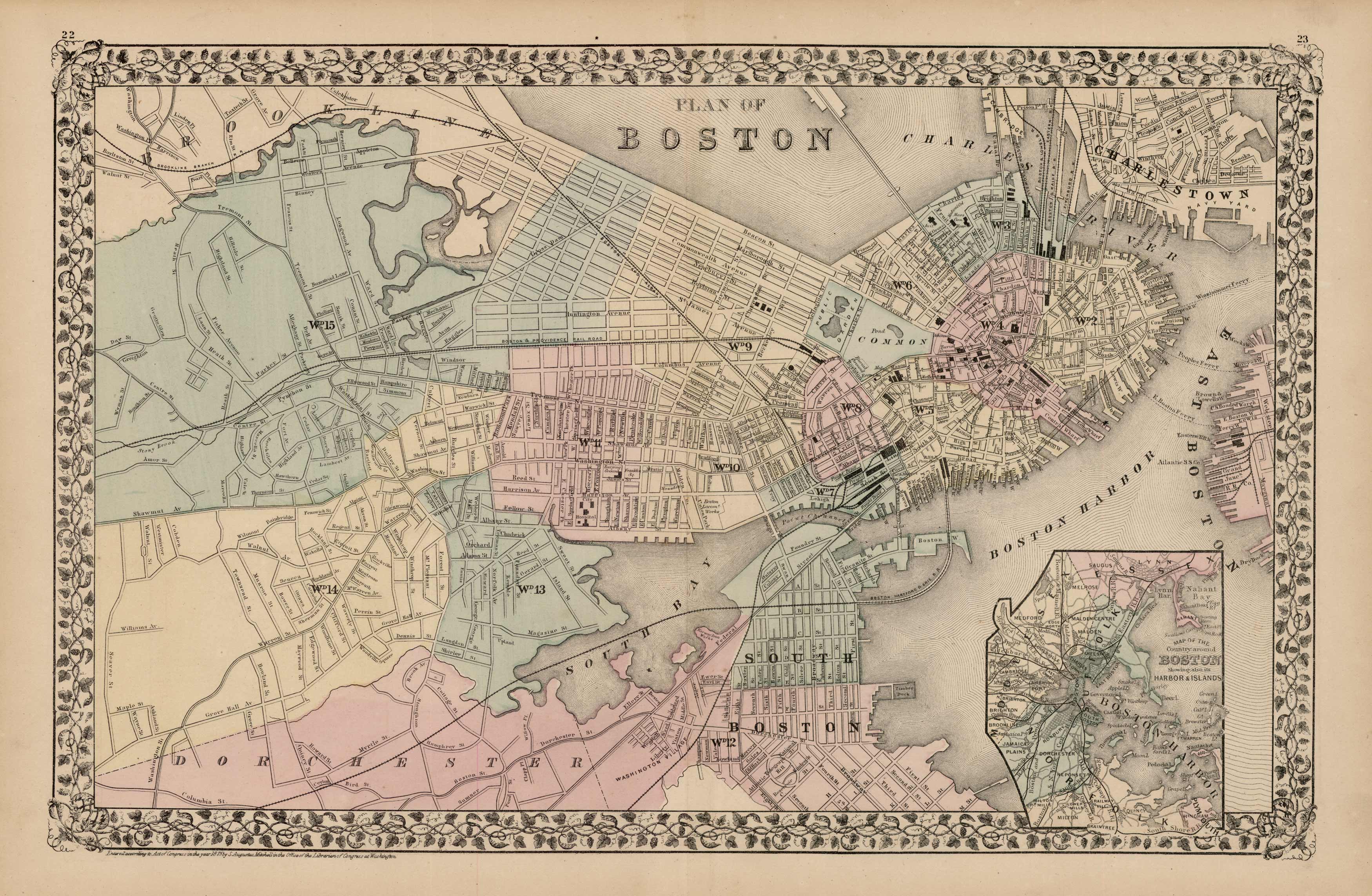 Plan of Boston, with Inset of Surrounding Areas - Art Source International