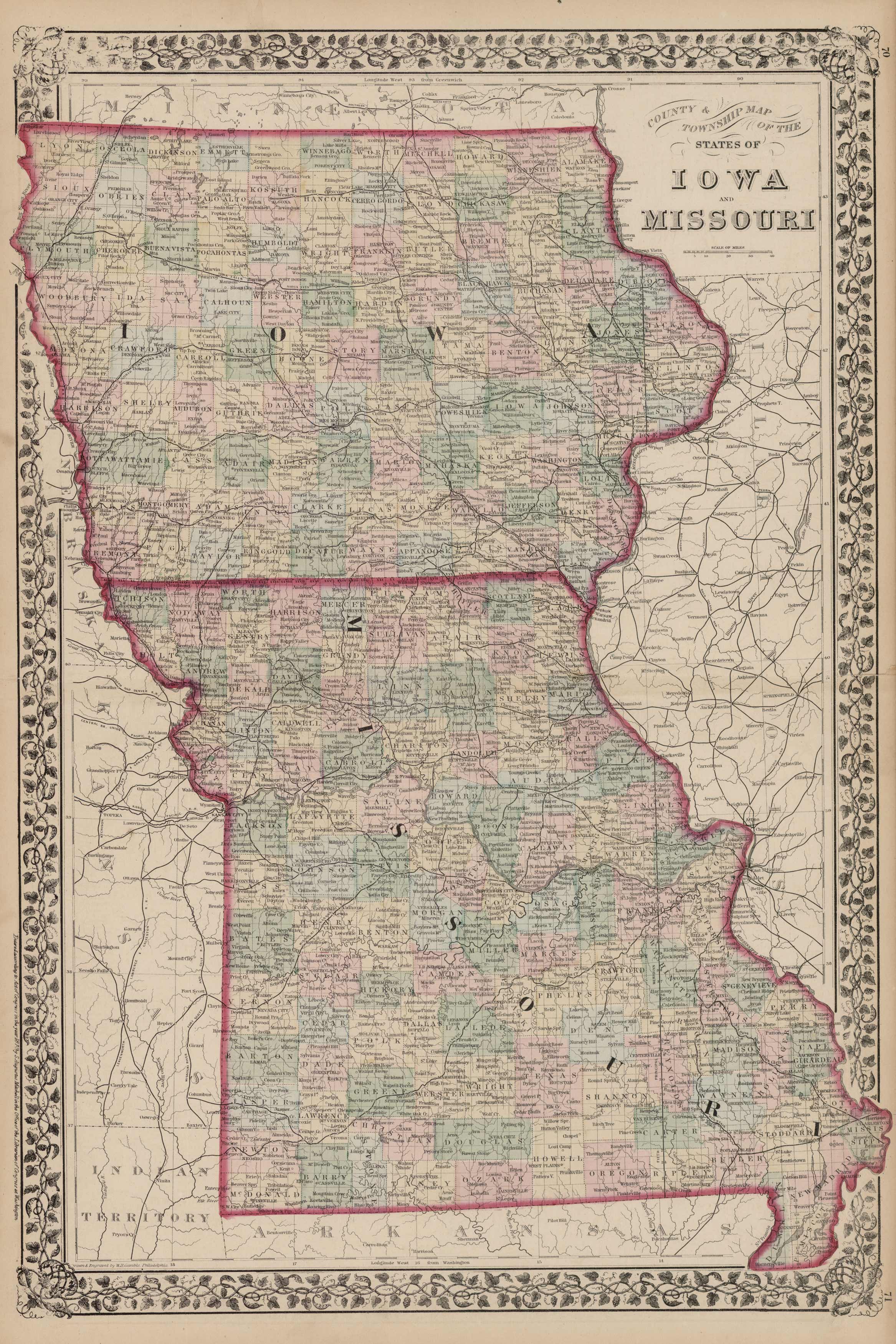 County And Township Map Of Iowa And Missouri - Art Source International