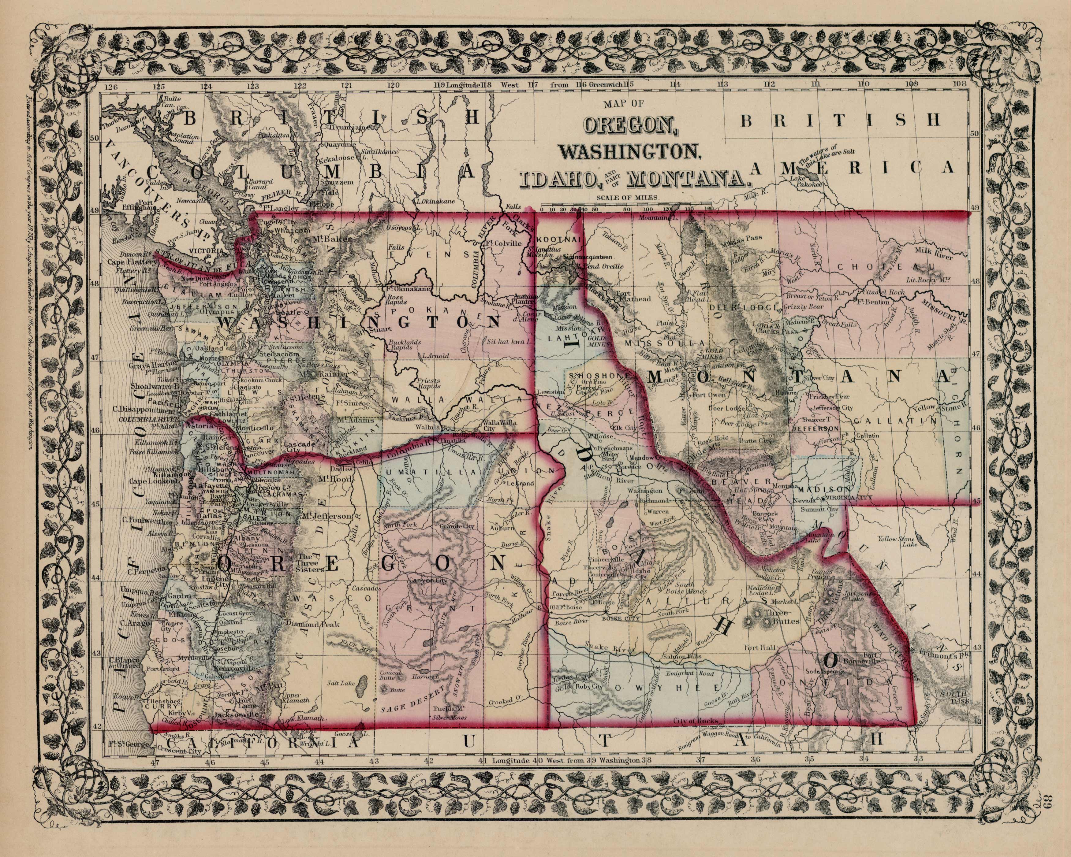 Map of Oregon, Washington, Idaho, and part of Montana - Art Source ...